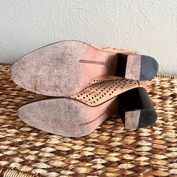 Rebecca Minkoff Camel Perforated Leather Back Zip booties ankle boots heels 8 - Picture 4 of 8